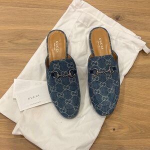 Gucci Blue Denim Mules with Silver Accents